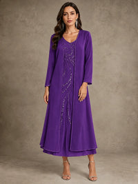 Sequin Chiffon Mother of the Bride Dress with Jacket