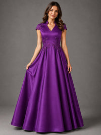 Lace Appliqué A-Line Satin Maxi Dress