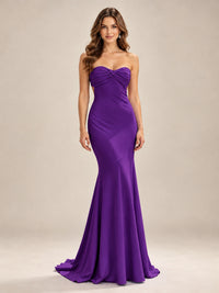 Light Blue Strapless Sweetheart Mermaid Prom Dress with Pleated Bodice