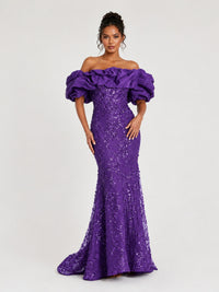 Sequin Off-Shoulder Ruffle Mermaid Prom Dress