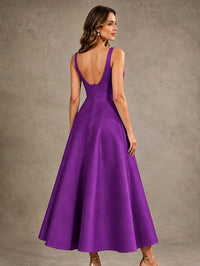 Tea-Length Satin Mother of the Bride Dress with 3D Flower Detail