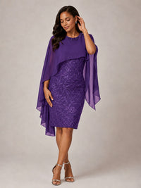 Floral Sheath Mother of the Bride Dress with Cape Overlay