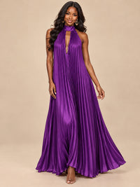Rust Orange Pleated Halter Neck Maxi Dress