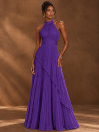 Wrap Pleated Prom Dress Halter A-line Chiffon Formal Wedding Dress