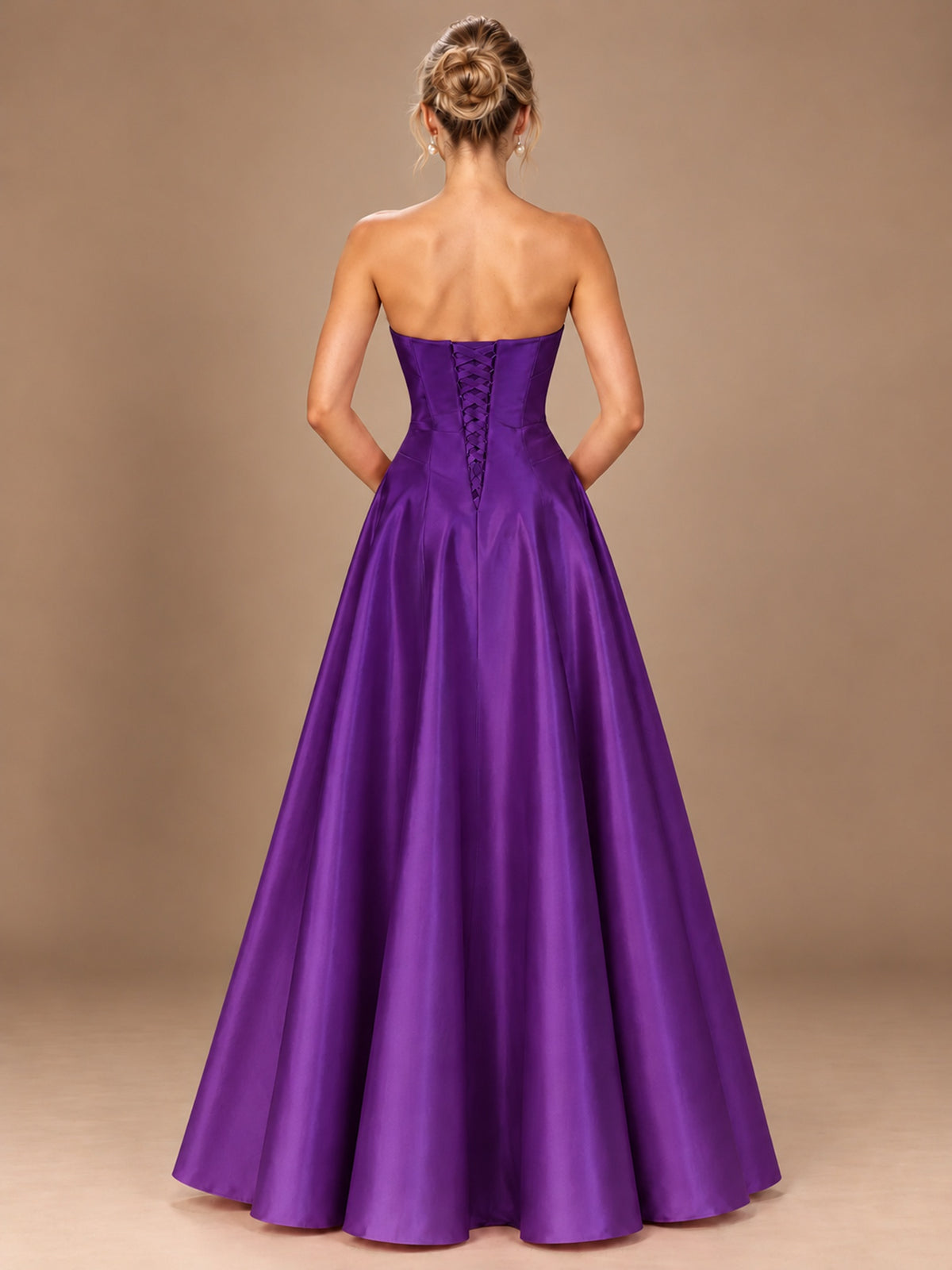 Blush Pink Strapless Satin A-Line Prom Dress with Ruched Bodice