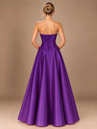 Blush Pink Strapless Satin A-Line Prom Dress with Ruched Bodice