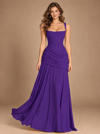 Butter Yellow Square Neck Ruched A-Line Prom Dress