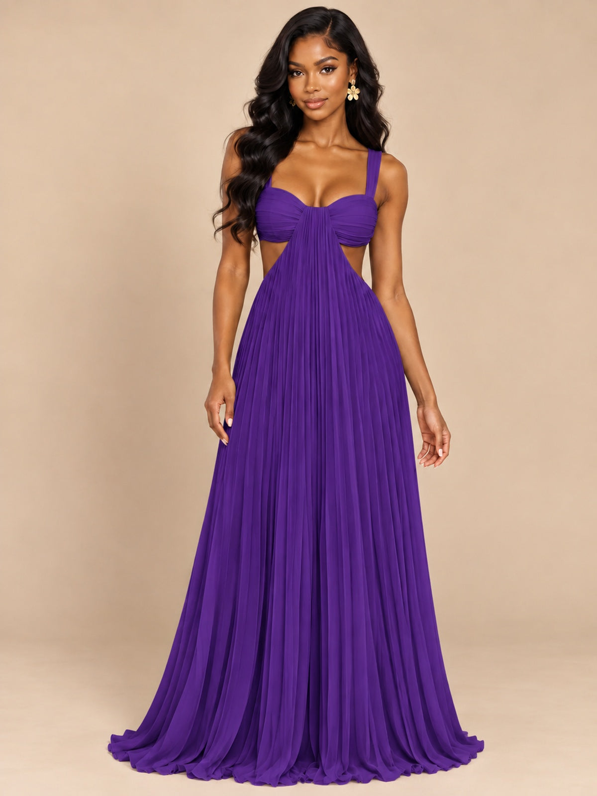 Butter Yellow Pleated Cutout Maxi Dress