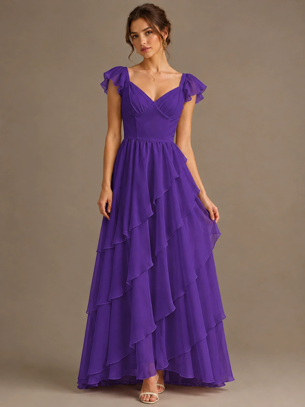 Ruffle Tiered V Neck Maxi Dress
