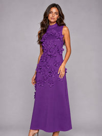 3D Floral Applique High Neck Prom Maxi Dress