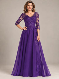 Sequin Lace A-Line Mother of the Bride Dress with 3/4 Sleeves
