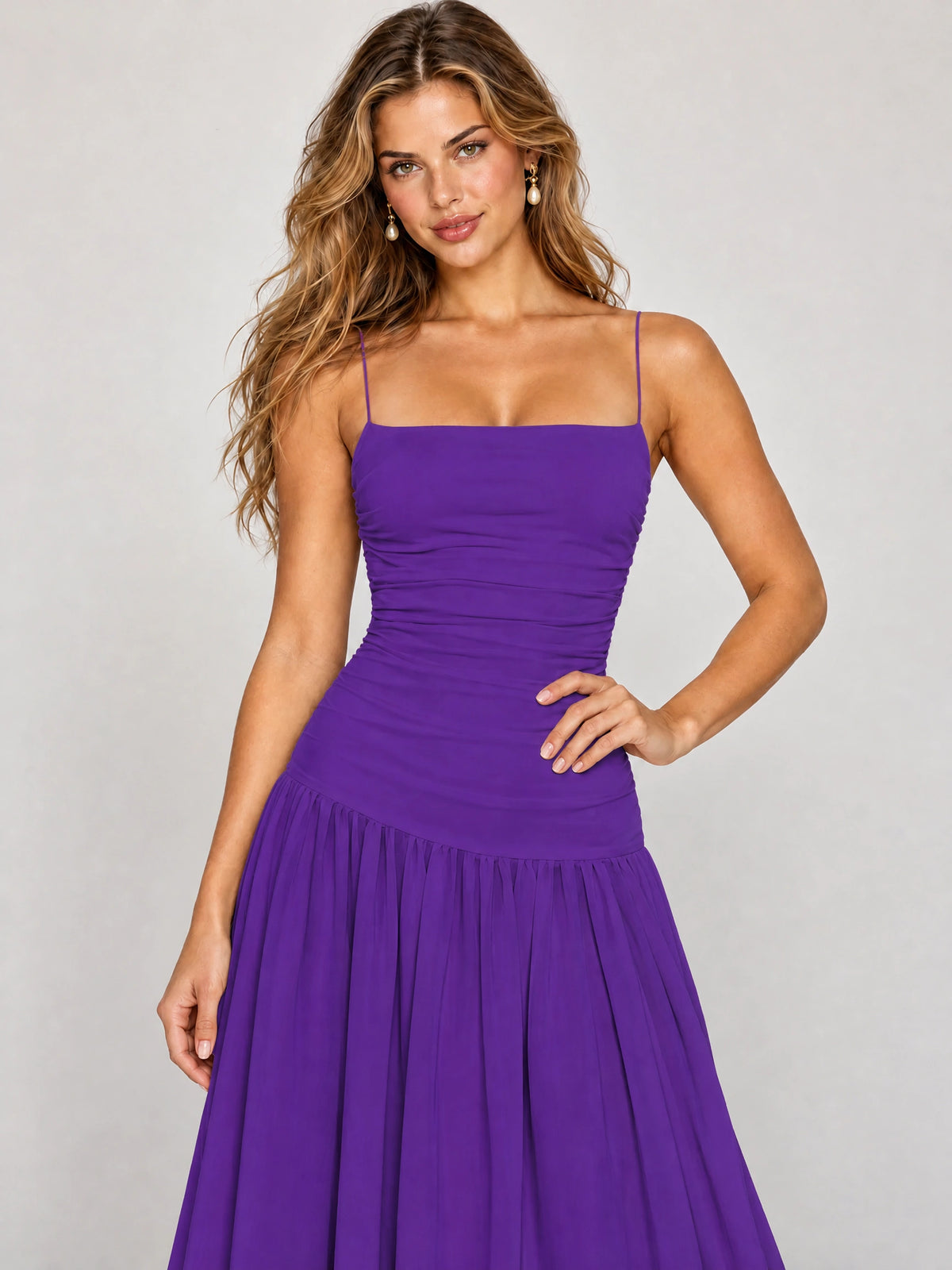 Butter Yellow Ruched Spaghetti Strap Drop-Waist Prom Dress