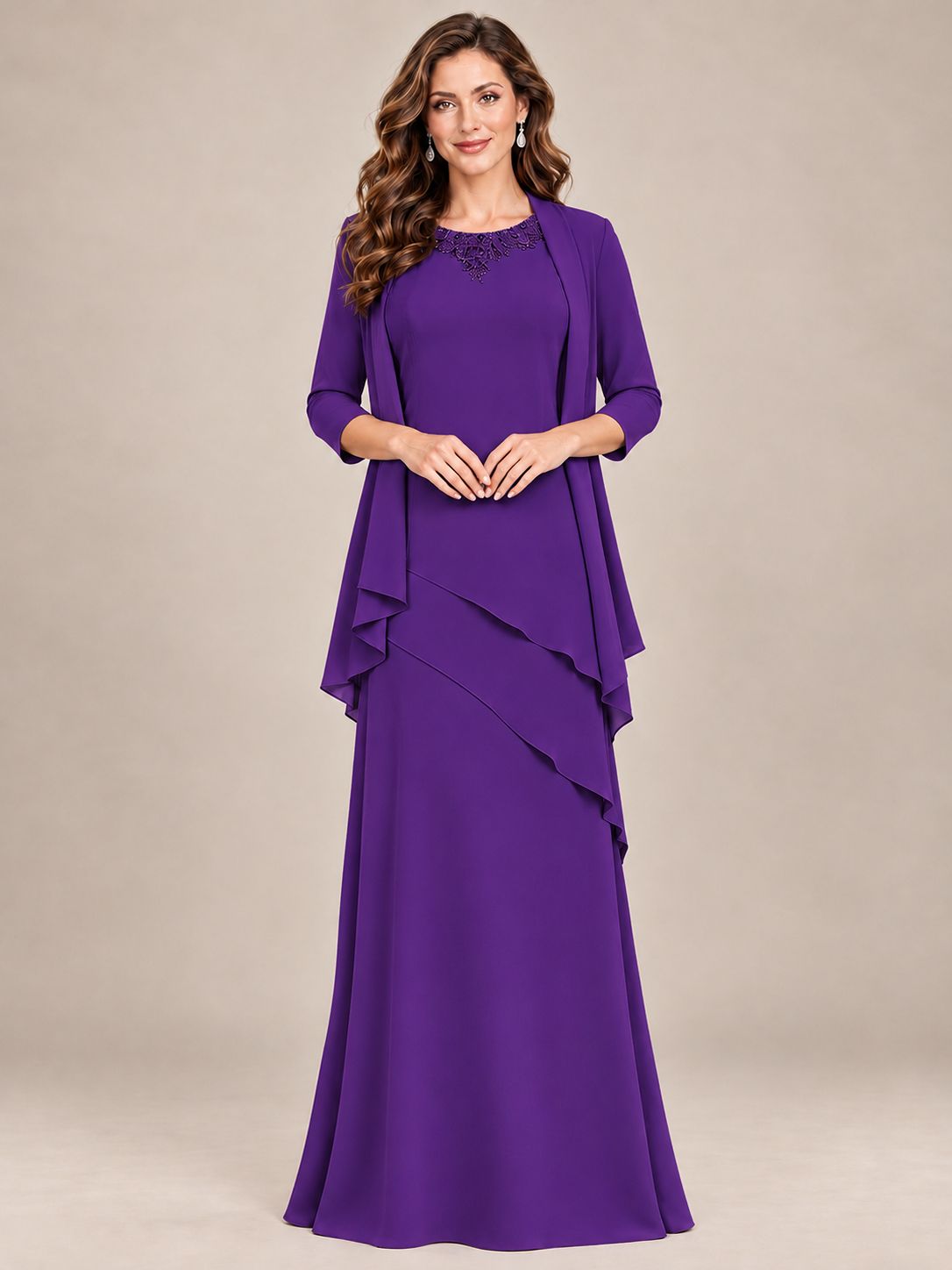 Dusty Blue Two-Piece Chiffon Mother of the Bride Dress with Jacket