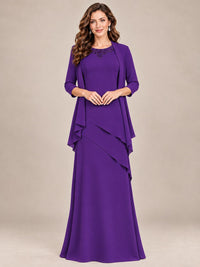 Dusty Blue Two-Piece Chiffon Mother of the Bride Dress with Jacket
