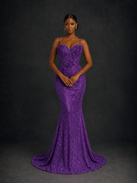 Sequin Mermaid Prom Dress with Floral Applique