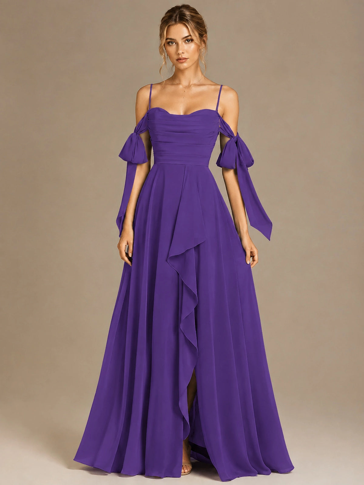 A-Line Ruffles Chiffon Bridesmaid Dress with Slit