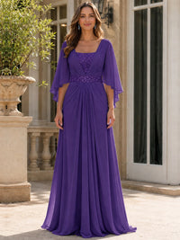 Elegant V-Neck Sequined Chiffon Mother of the Bride Dress with Flutter Sleeves