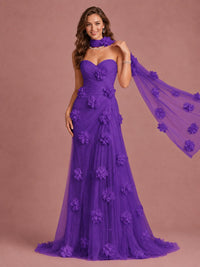 Blush Pink Strapless Sweetheart 3D Floral Tulle Mermaid Prom Dress