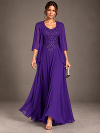 A-line 2 Pieces Chiffon Appliques Mother of The Bride Dresses with Jackets