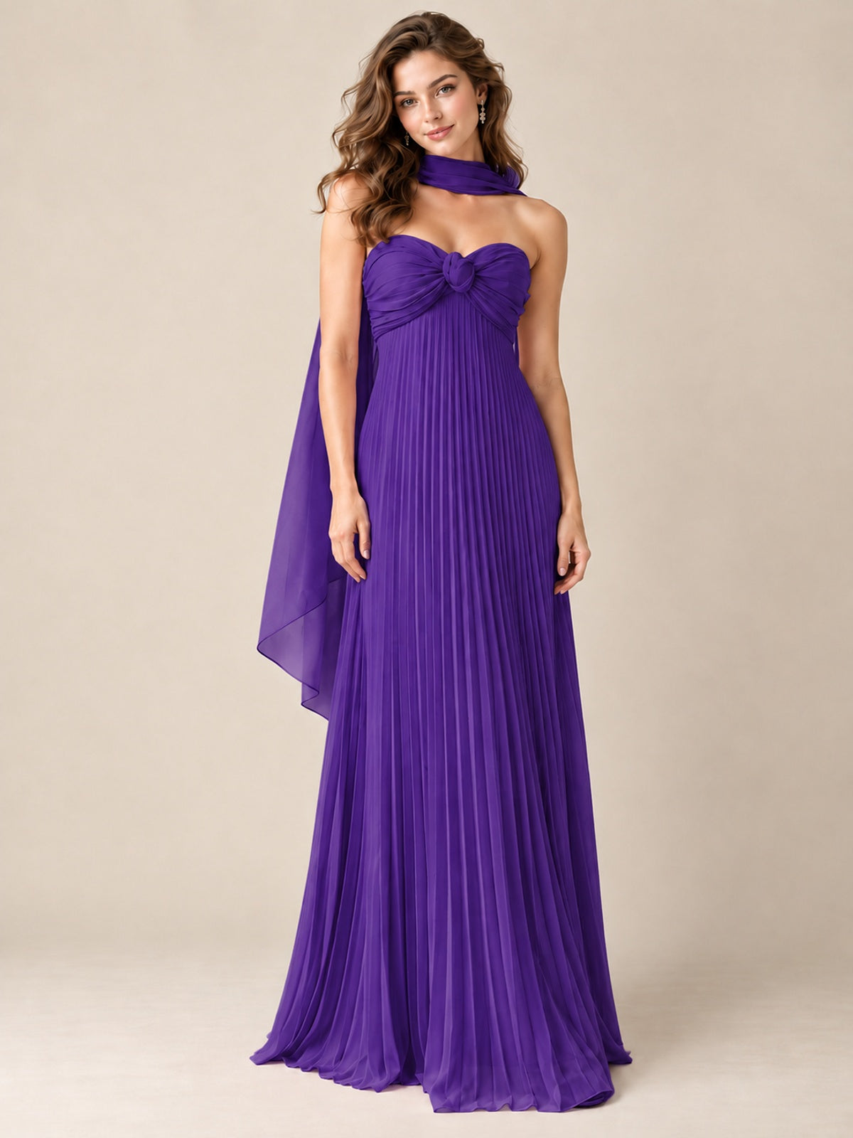 Sweetheart Neckline Pleated Prom Dress Strapless A-line Formal Dress with Flowy Scarf