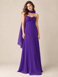 Sweetheart Neckline Pleated Prom Dress Strapless A-line Formal Dress with Flowy Scarf