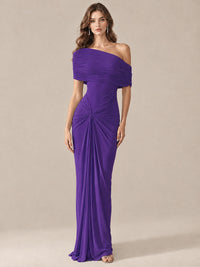 Elegant Draped Off Shoulder Ruched Mermaid Chiffon Formal Evening Gown