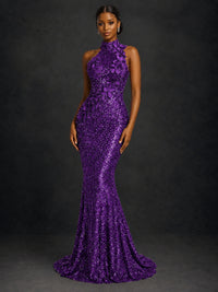 Sparkly Sequin High Neck Mermaid Prom Dress