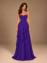 Sweetheart A-Line Ruffle Prom Dress with Spaghetti Straps