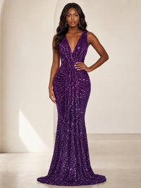 Sequin Mermaid Prom Dress with V-Neck and Ruched Waist