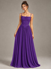Spaghetti Strap Ruched Chiffon Maxi Dress with Backless