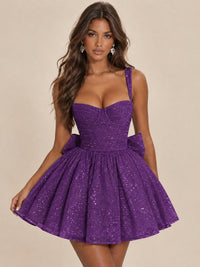 Sweetheart Glitter Tulle Puffy Mini Dress with Bow