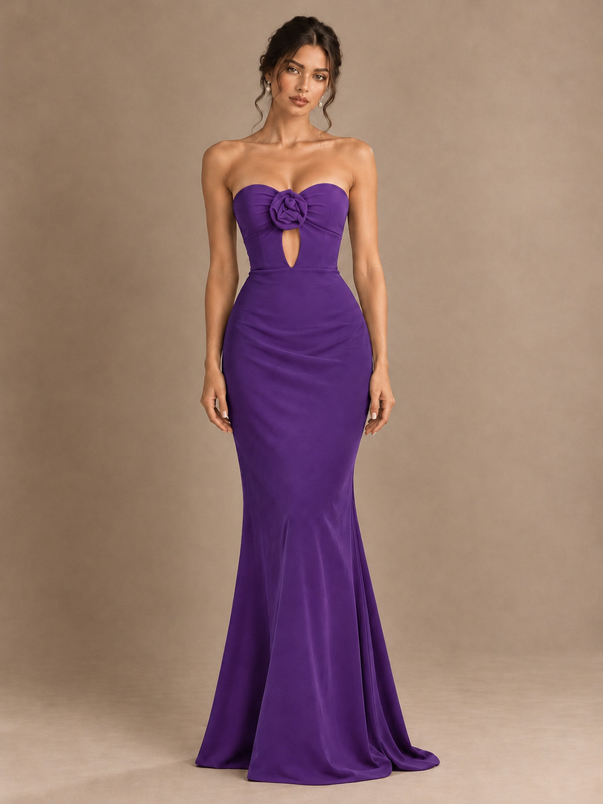 Emerald Green Strapless Mermaid Prom Dress with 3D Rose & Keyhole Cutout