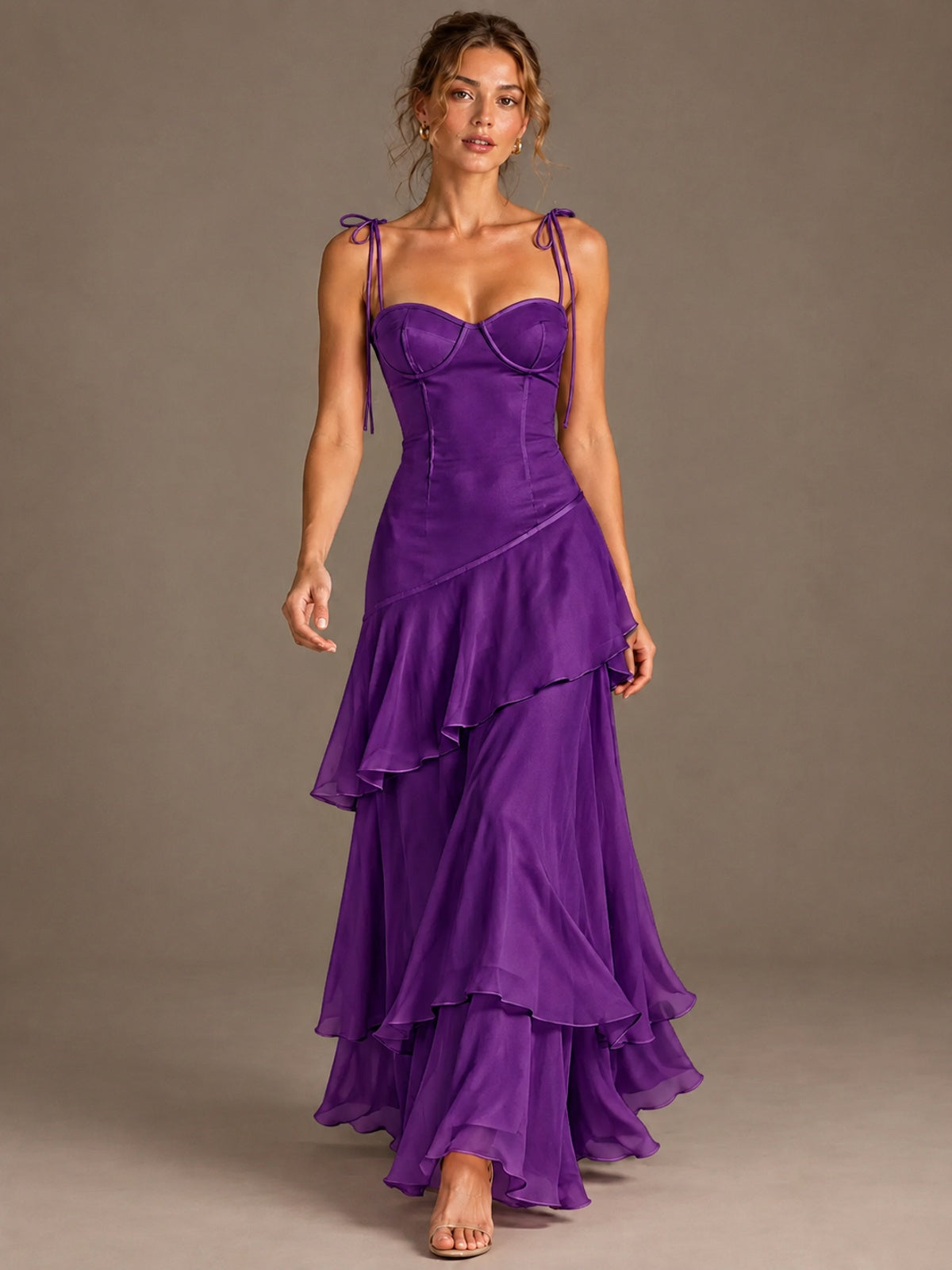Spaghetti Strap Tiered Ruffles Chiffon Prom Dress