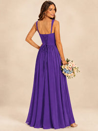 Spaghetti Straps Pleated Chiffon Bridesmaid Dress with Ruffle Slit