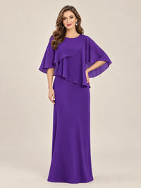 Purple-Chiffon 2 Piece A Line Mother of The Bride Dresses with Cape