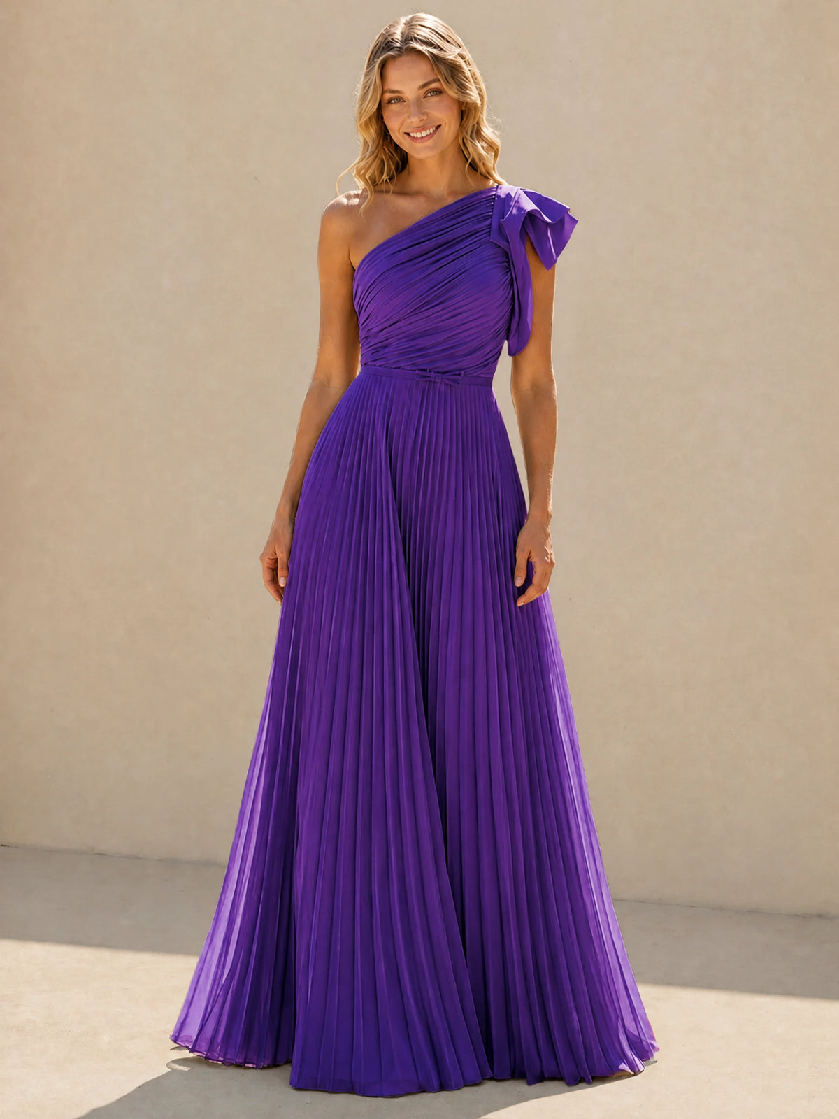 One Shoulder Pleated Chiffon A-Line Floor-Length Bridesmaid Dress