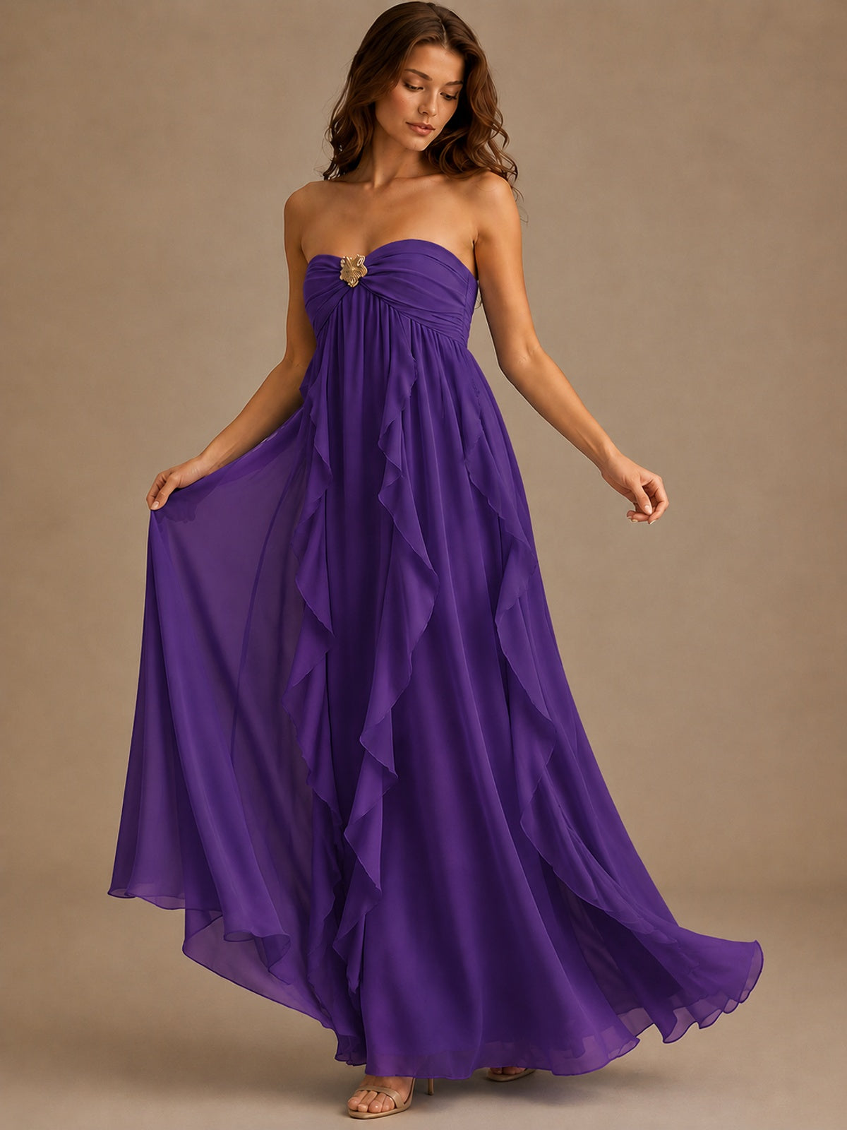 Srapless Sweetheart Chiffon Prom Dress Ruffle Formal Evening Gown