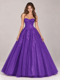 Strapless Sweetheart Tulle Ball Gown Prom Dress with Lace Appliques