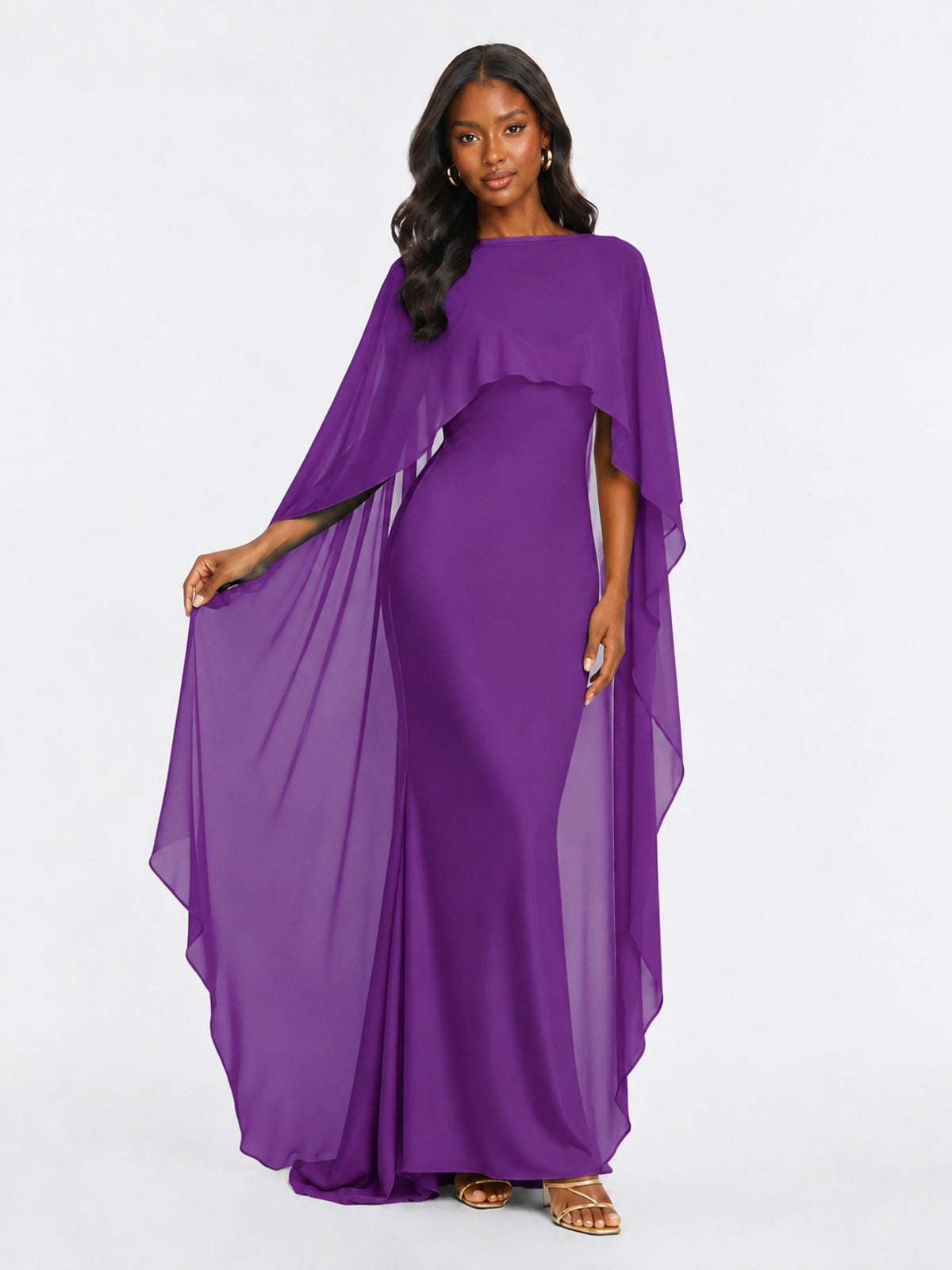Satin Cape Prom Dresses Meramid Maxi Dress