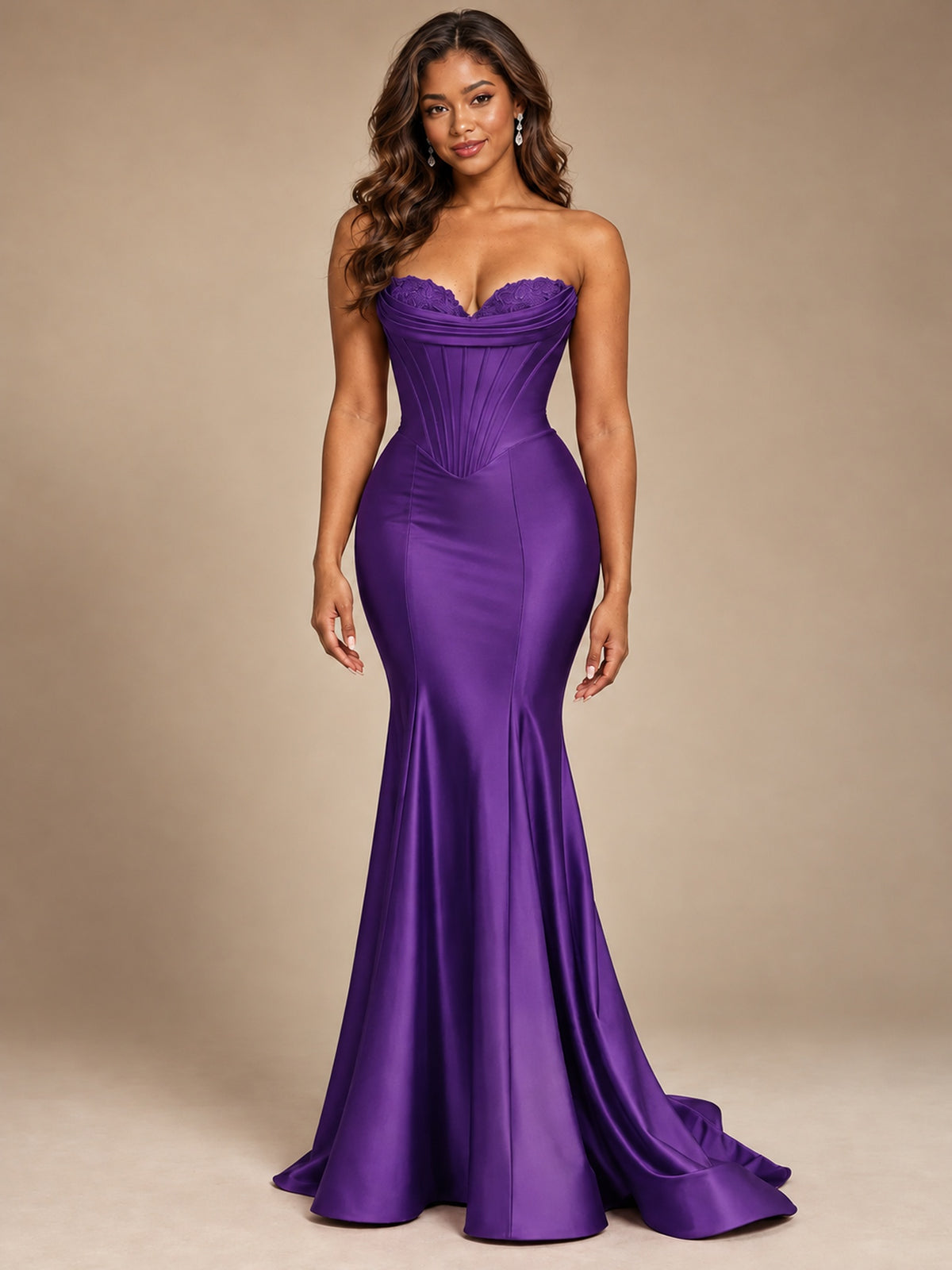 Red Strapless Satin Mermaid Prom Dress with Corset Bodice