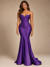 Red Strapless Satin Mermaid Prom Dress with Corset Bodice