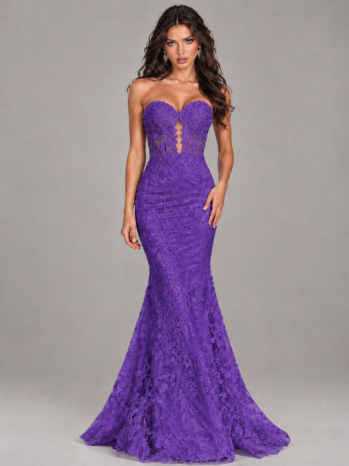 Strapless Corset Mermaid Prom Dress Lace Appliqué Formal Gown