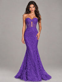 Strapless Corset Mermaid Prom Dress Lace Appliqué Formal Gown