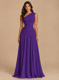 One Shoulder Prom Dress A-line Ruched Women Wedding Formal Gowns