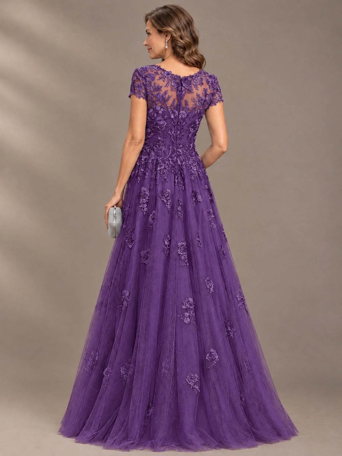 Lace Appliques A-line Mother of The Bride Dresses with Short Sleeves