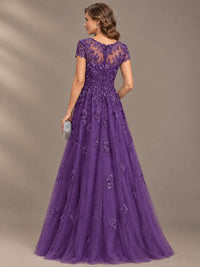 Lace Appliques A-line Mother of The Bride Dresses with Short Sleeves