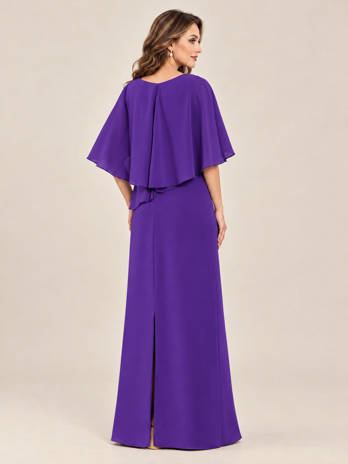 Cape Sleeve Mother of the Bride Dress with Asymmetrical Overlay