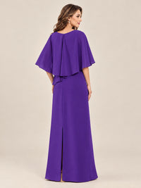 Cape Sleeve Mother of the Bride Dress with Asymmetrical Overlay