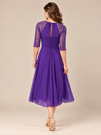 Tea-Length Mother of the Bride Dress with Lace 3/4 Sleeves
