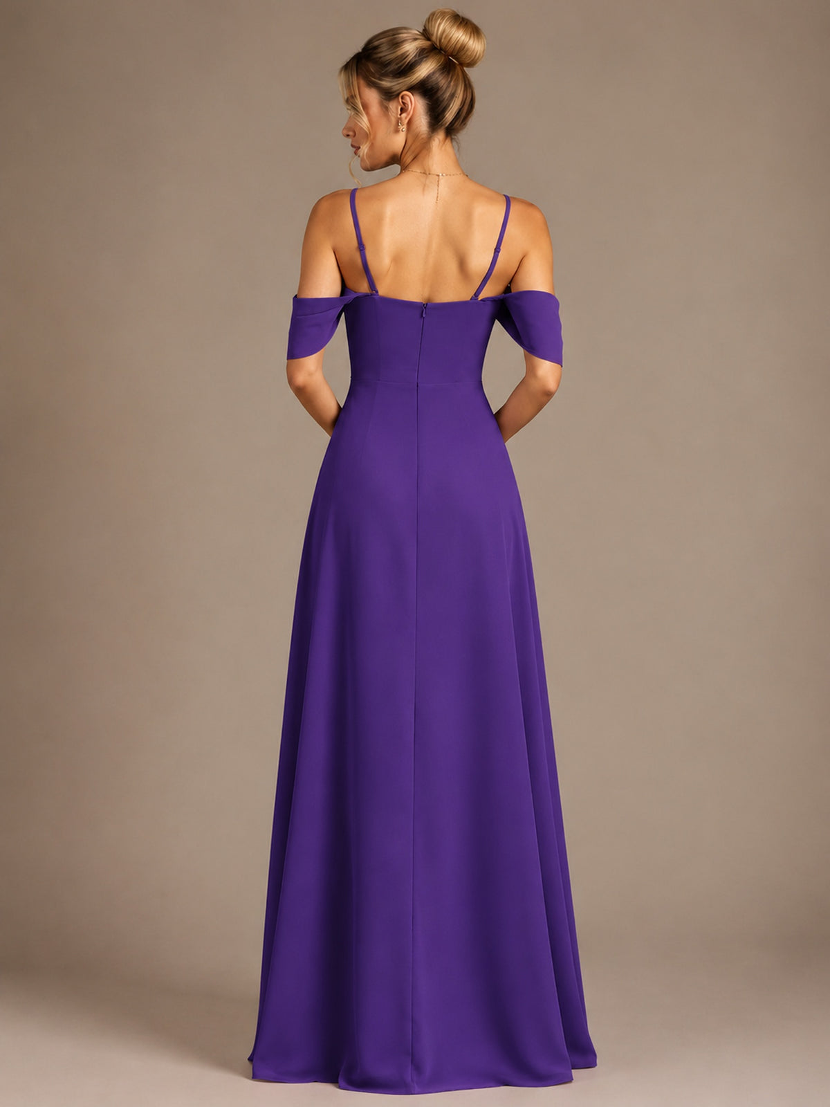 Spaghetti Strap Chiffon Bridesmaid Dress with Ruffles Slit